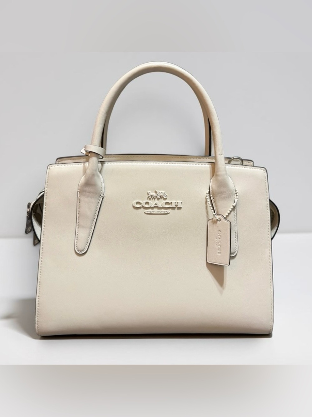 Coach Cream Leather Satchel with Signature Logo